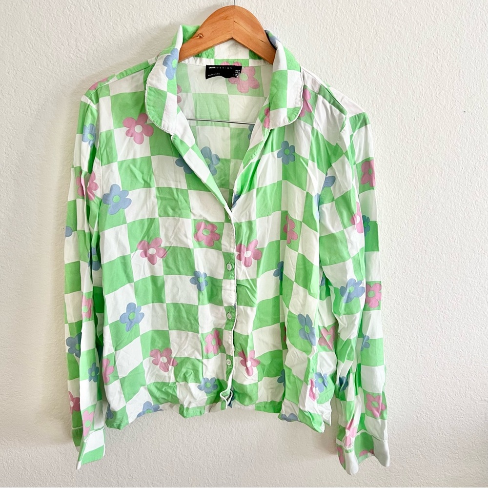 ASOS Checkered Floral Pajama Shirt Sz 8